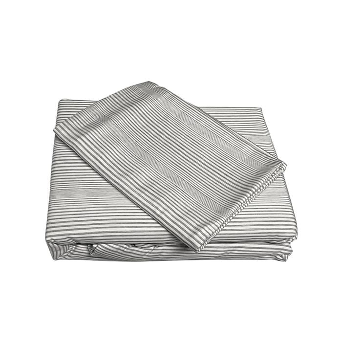 CottonMore Bamboo Cotton Striped Pattern Doona Duvet Quilt Cover Set Grey - Queen