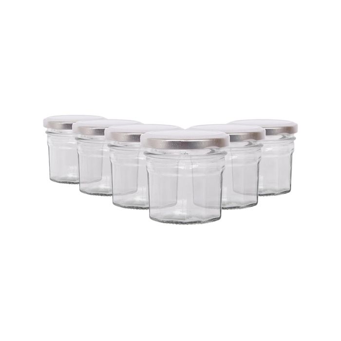 Argon Tableware 90ml Glass Jam Jars With Airtight Silver Lids - Set Of 6 Empty Screw Top Kitchen Storage Preserving Jar