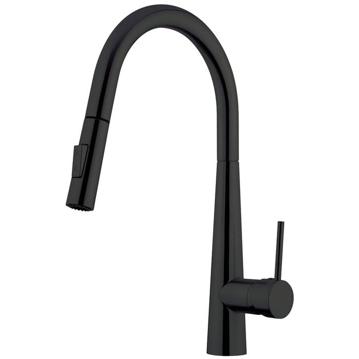 Foreno E-Steel Gooseneck Pulldown Sink Mixer Matte Black