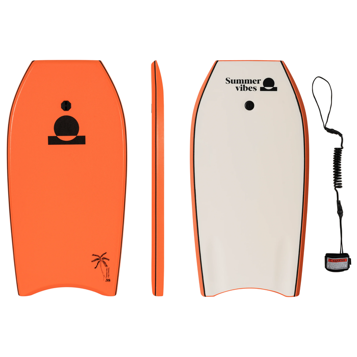 Summer Vibes Bodyboard With Coil - Orange White - Orange / White, 38