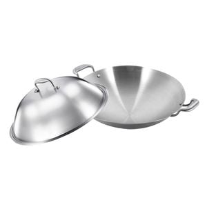 SOGA 42cm Stainless Steel Double Handle Wok Frying Pan with Lid
