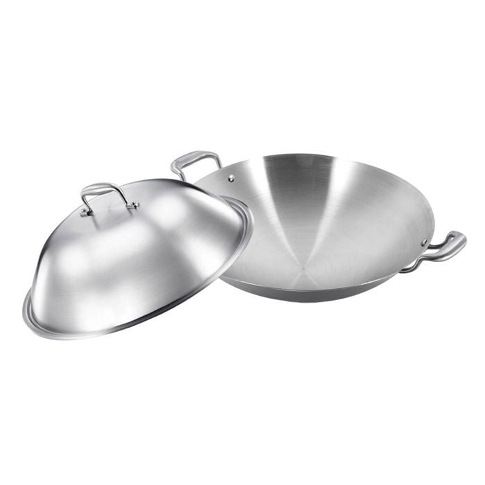 SOGA 42cm Stainless Steel Double Handle Wok Frying Pan with Lid