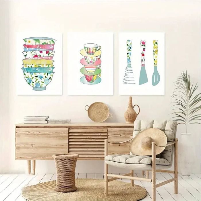 3pcs Nordic Textured Blue Utensils Print 100% Australian Made 3 x 40x60cm (Metal Print)