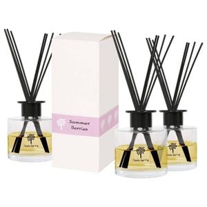 Glass Reed Diffusers - 200ml - Summer Berries - Pack of 3 - Fruity Fresh Fragrance with 8 Reeds Each Long Lasting