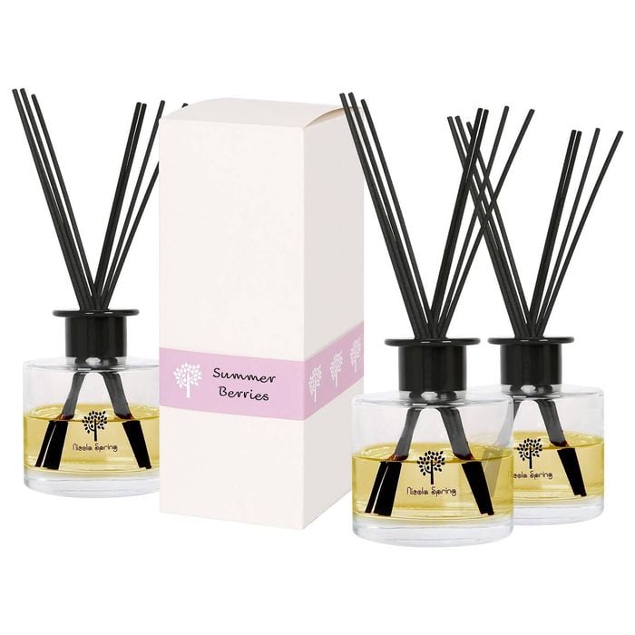 Glass Reed Diffusers - 200ml - Summer Berries - Pack of 3 - Fruity Fresh Fragrance with 8 Reeds Each Long Lasting
