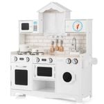 Costway Pretend Playset Kids Kitchen Wooden Role Play Cooking Set