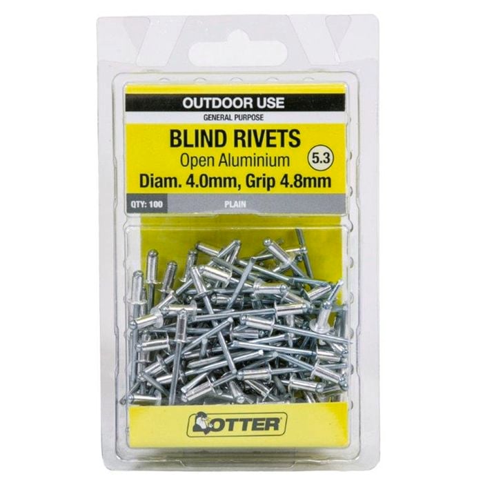 Otter 4.0 x 4.8mm Open Aluminium Blind Rivets - 100 Pack