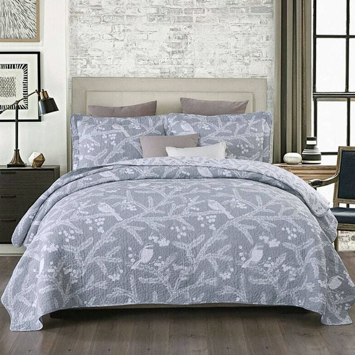Bloomington 100% Cotton Lightly Quilted Coverlet Set Acacia Grey Queen