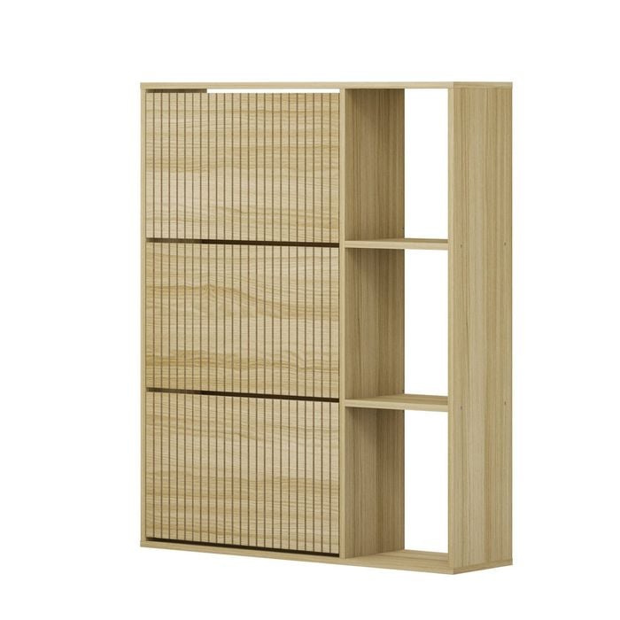 Oikiture Shoe Rack Storage Cabinet with Display Shelves Organiser Natural