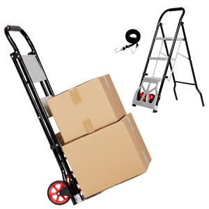 Advwin 2-in-1 Folding Ladder & Hand Truck w/Anti-Slip Pedal, 250kg Capacity Portable Dolly Cart