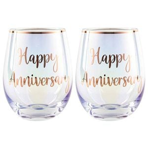 2pc Anniversary 600ml Stemless Wine Glass Gift Set Rose Gold