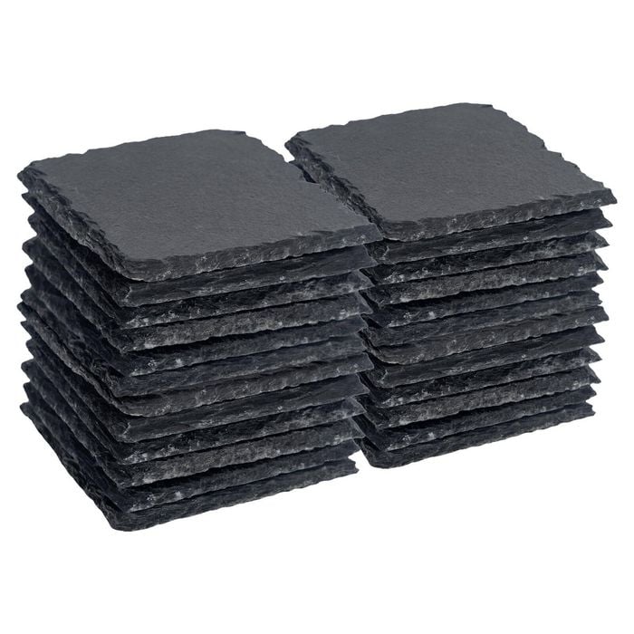 Argon Tableware 10cm Square Slate Coasters - Set Of 24 Drink Coasters Stone Natural Slate Drink Placemats Mug Glass Cup Mats