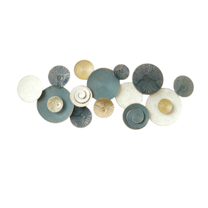 P&P Blue, White and Gold Textured Circular Metal Wall Art for Elegant Home Styling