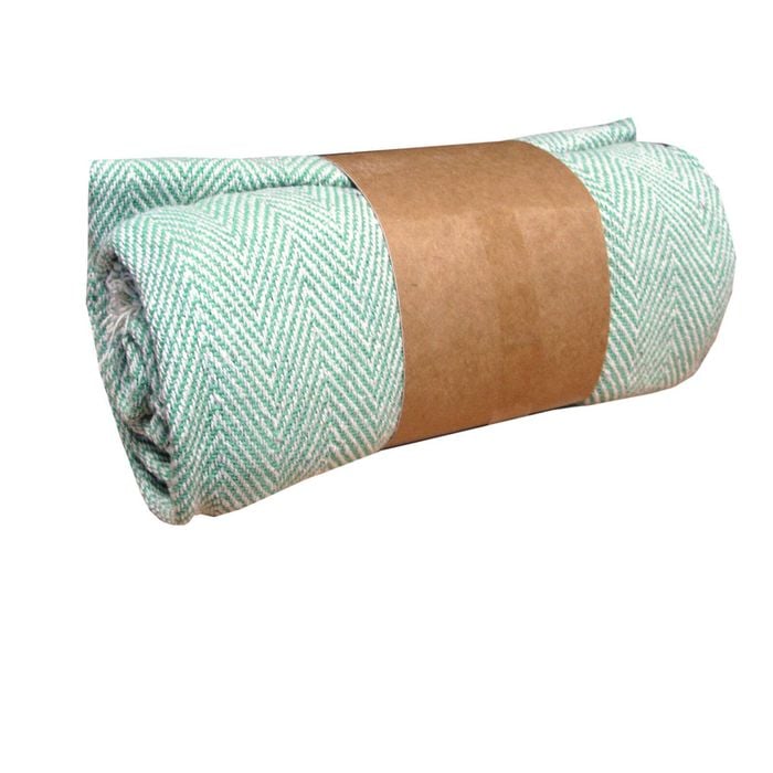 Cotton Fringe Throw Rug 130 x 170 cm Zig Zag Green