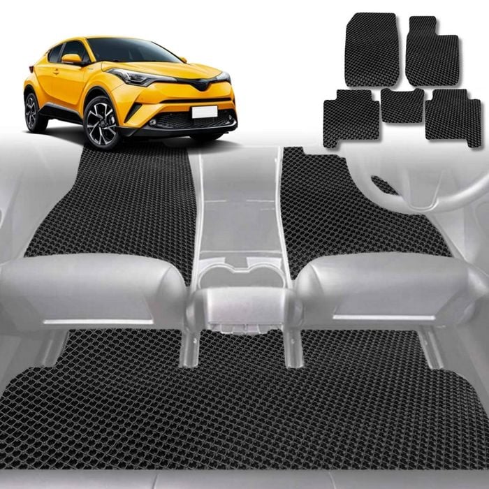 6D Diamond Car Floor Mats for Toyota C-HR 2017-2023-Full Set-Black-Outback GT