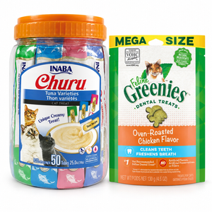 Inaba Churu Tuna Variety 50 Tubes + GREENIES Chicken 130g | Cat Treat Variety Pack