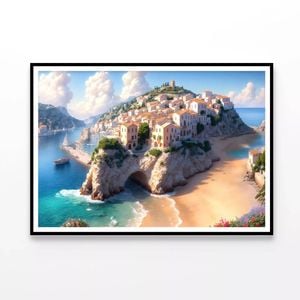 City Located On a Cliff, Beach  Print 100% Australian Made 120x90cm  (Poster)