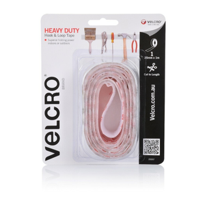 VELCRO Brand 25mm x 1m White Heavy Duty Hook and Loop Tape VL25557