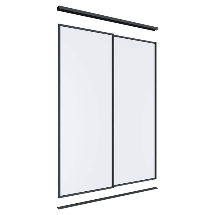 Lugna 2400 x 1201-1800mm Black Melamine Wardrobe Double Sliding Doors