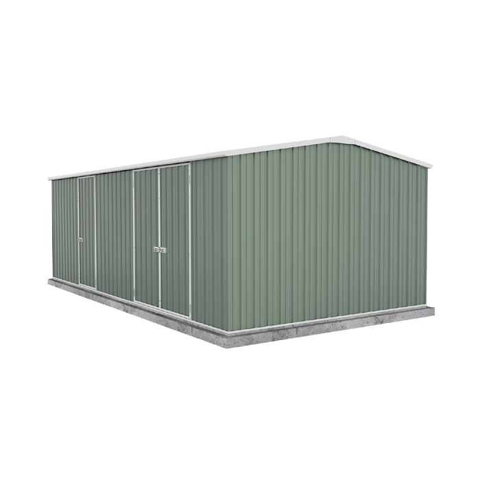 Absco Sheds 5.96 x 3.00 x 2.06m Pale Eucalypt Workshop Three Door Garden Shed