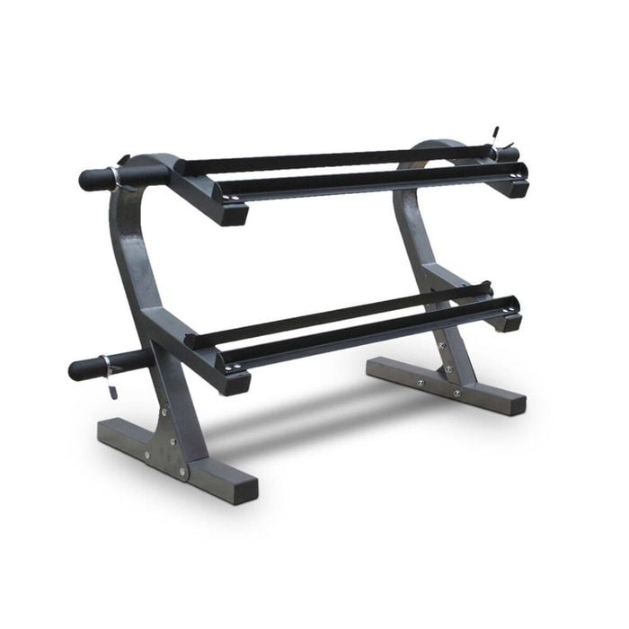 2-tier Adjustable Dumbell Rack W/ Pegs Home Gym Storage 155x81cm