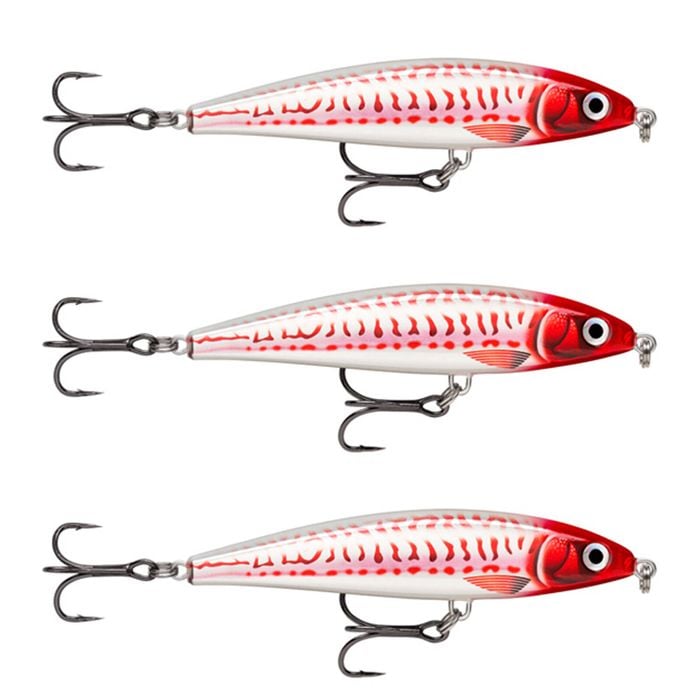 3x Rapala 10cm X Rap Magnum Prey Lipless Hard Body Fish Lures - HD Red Head UV