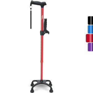 HealthBazaar Quad Cane with Handrail, Streched Walking Cane  RED