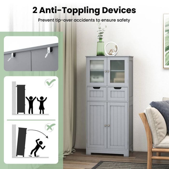 Costway Floor Cupboard Cabinet Bathroom Storage Organizer 4 Door 2 ...