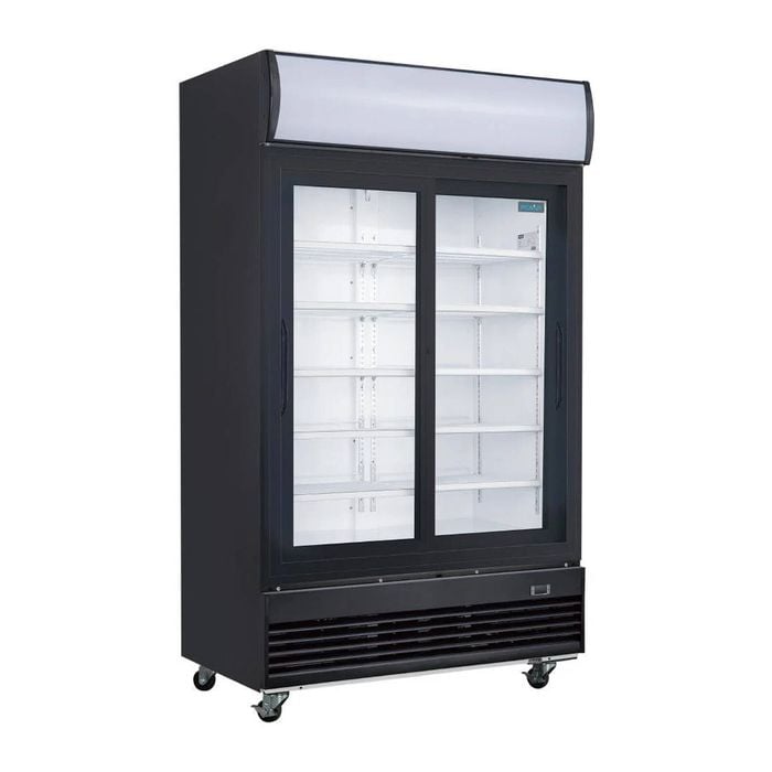 Polar G-series Upright Sliding Door Display Cooler With Light Box 950ltr Black - Commercial Drink Fridges (gm814-a)