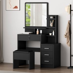 Alfordson Dressing Table Stool Set Makeup Mirror Black
