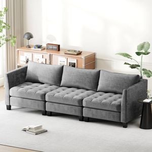 Advwin 3 Seater Sofa 265cm Chenille Sectional Comfy Couch Grey