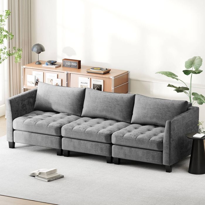 Advwin 3 Seater Sofa 265cm Chenille Sectional Comfy Couch Grey