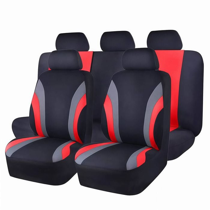 Catzon Car Seat Covers Full Set Vehicle Front And Rear Seat Protectors For Suvs Trucks-red