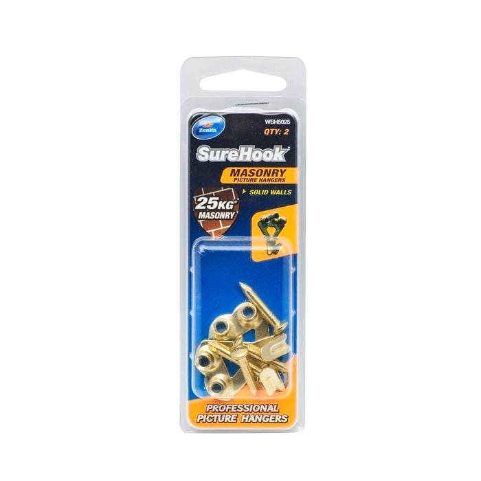 Zenith SureHook 25kg Brass Plated Masonry Picture Hanger 2pk