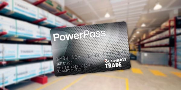 Close up shot of a PowerPass card with Bunnings store in background