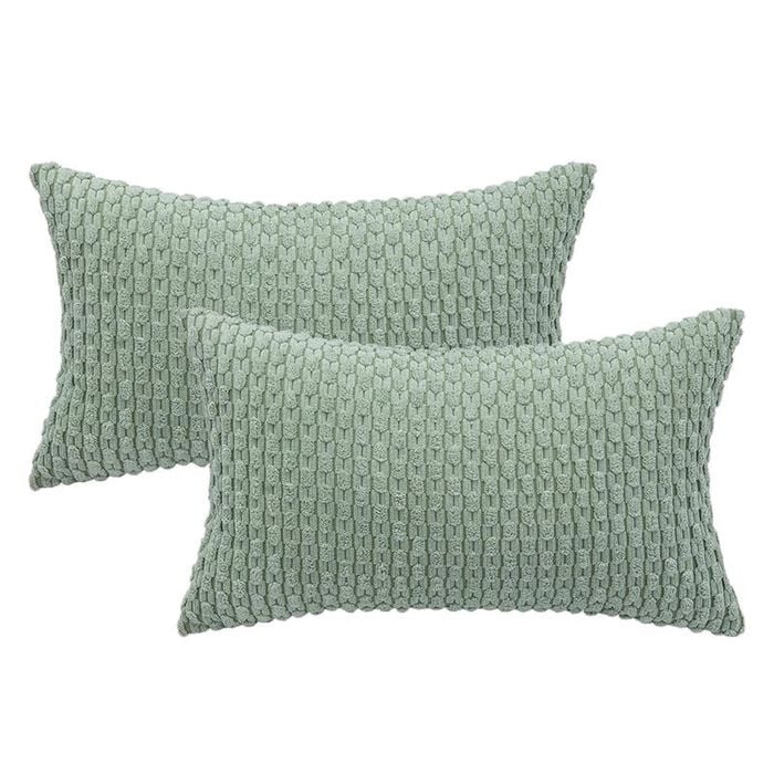 Catzon 2 Pcs Throw Pillow Covers Soft Striped Corduroy Cushion Case for Couch 30X50cm-Bean Green