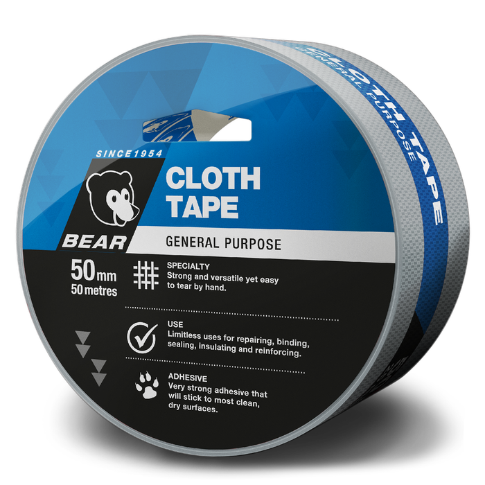 Bear General Purpose Cloth Tape 50mmx50m - Silver
