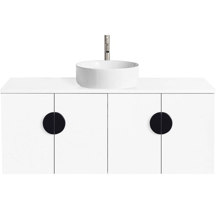 CIBO 1200mm White Mornington Wall Hung Vanity With White Basin And Black Handles
