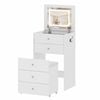 Ufurniture Dressing Table Set With Glass Desktop & 4 Drawers 3 In 1 Vanity With Flip-up 3 Color Led Mirror Wheel Stool White
