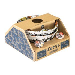 Omotenashi Puppy Party Donburi Bowl Gift Set With Chopstick Rest – Red