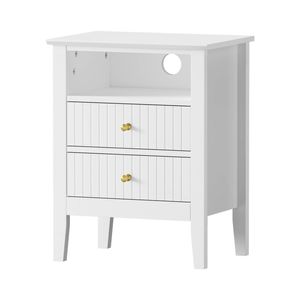 Oikiture Bedside Table Nightstand 2 Drawer with Shelf White
