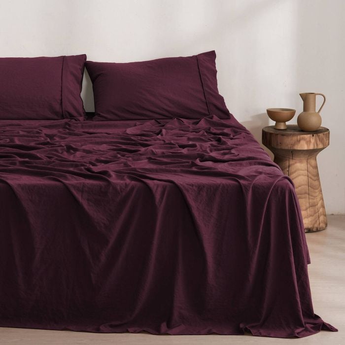 Dreamaker Superfine Washed Microfibre Sheet Set Cherry Double Bed