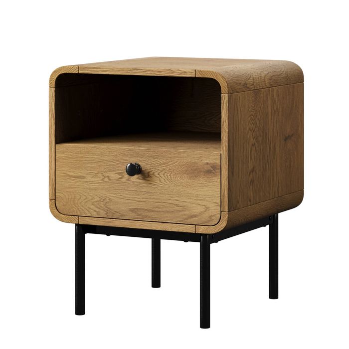 Oikiture Bedside Table Side Table Bedroom Storage Nightstand Metal Natural