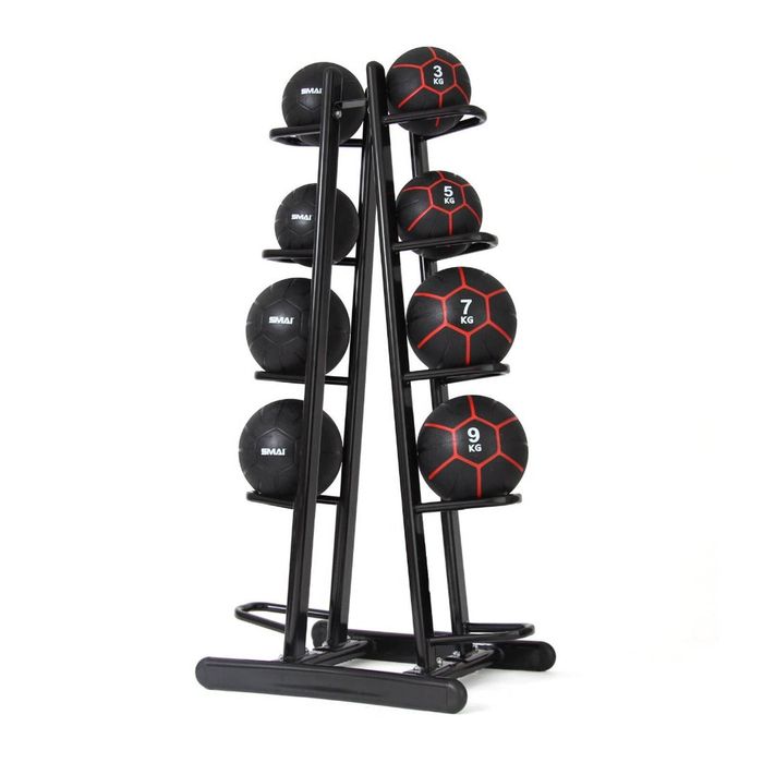 Smai Commercial Medicine Ball Set 48kg With Storage Rack - Black