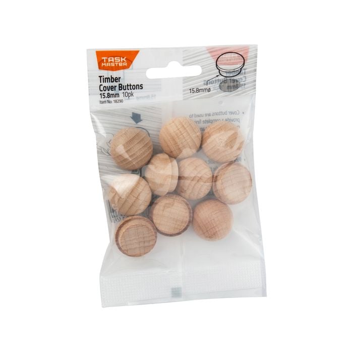Taskmaster 15.87mm Timber Cover Buttons - 10 Pack