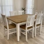 Leura Belle Rustic 6 Seater Rectangle Dining Table And Chairs Setting - Distressed White Honey top