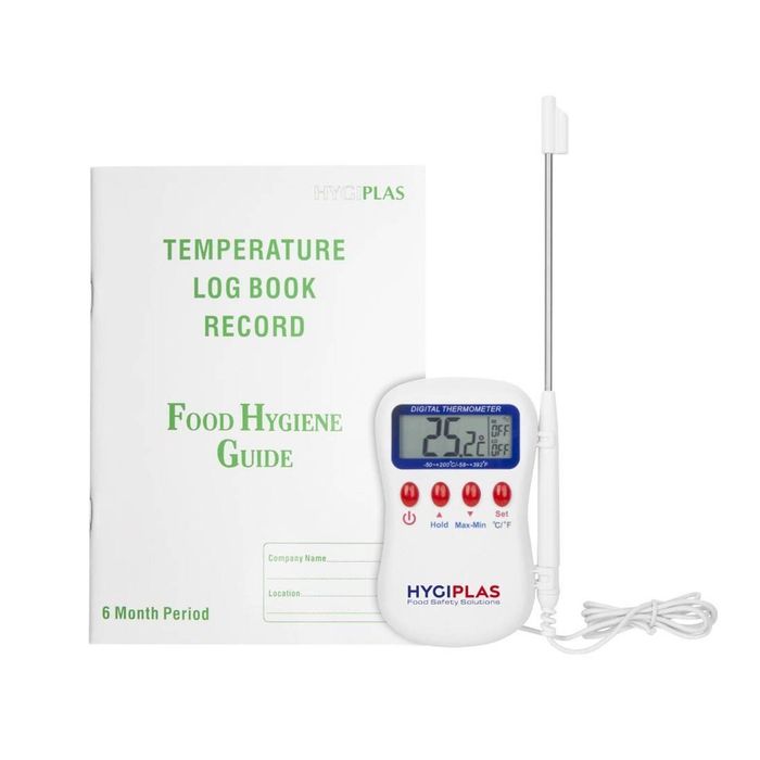 Hygiplas Multistem Thermometer with Temperature Log Book Kitchen Catering Food Temperature Measurement Tool