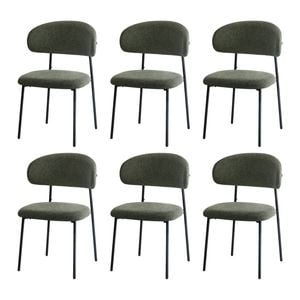 Oikiture 6x Dining Chairs Kitchen Lounge Seat Linen Fabric Accent Chair Green