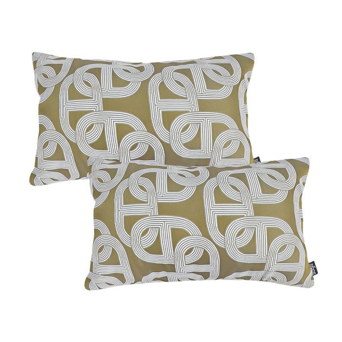 SOGA 2X 35cm Artistic Olive Green White Geometric Pattern Throw Pillow