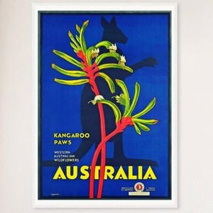 Galrie Vintage Western Australian Kangaroo Paws Travel Poster for Home Decor, White Frame, A1 60 x 84cm (23 x 33inch)